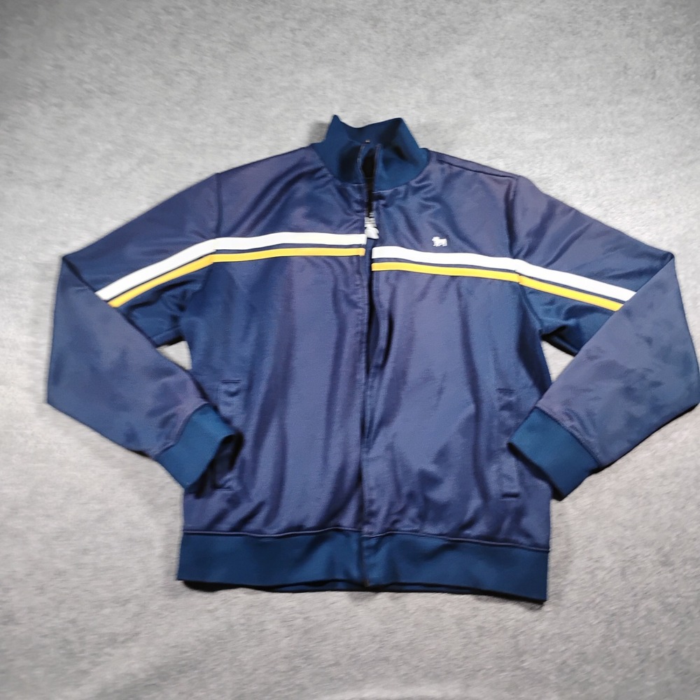 Aeropostale Mens XL Navy Blue Striped Full Zip Track Jacket Bulldog Spellout